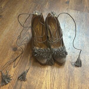 Aquazzura Wild Thing Suede Fringe Block Heel Pumps